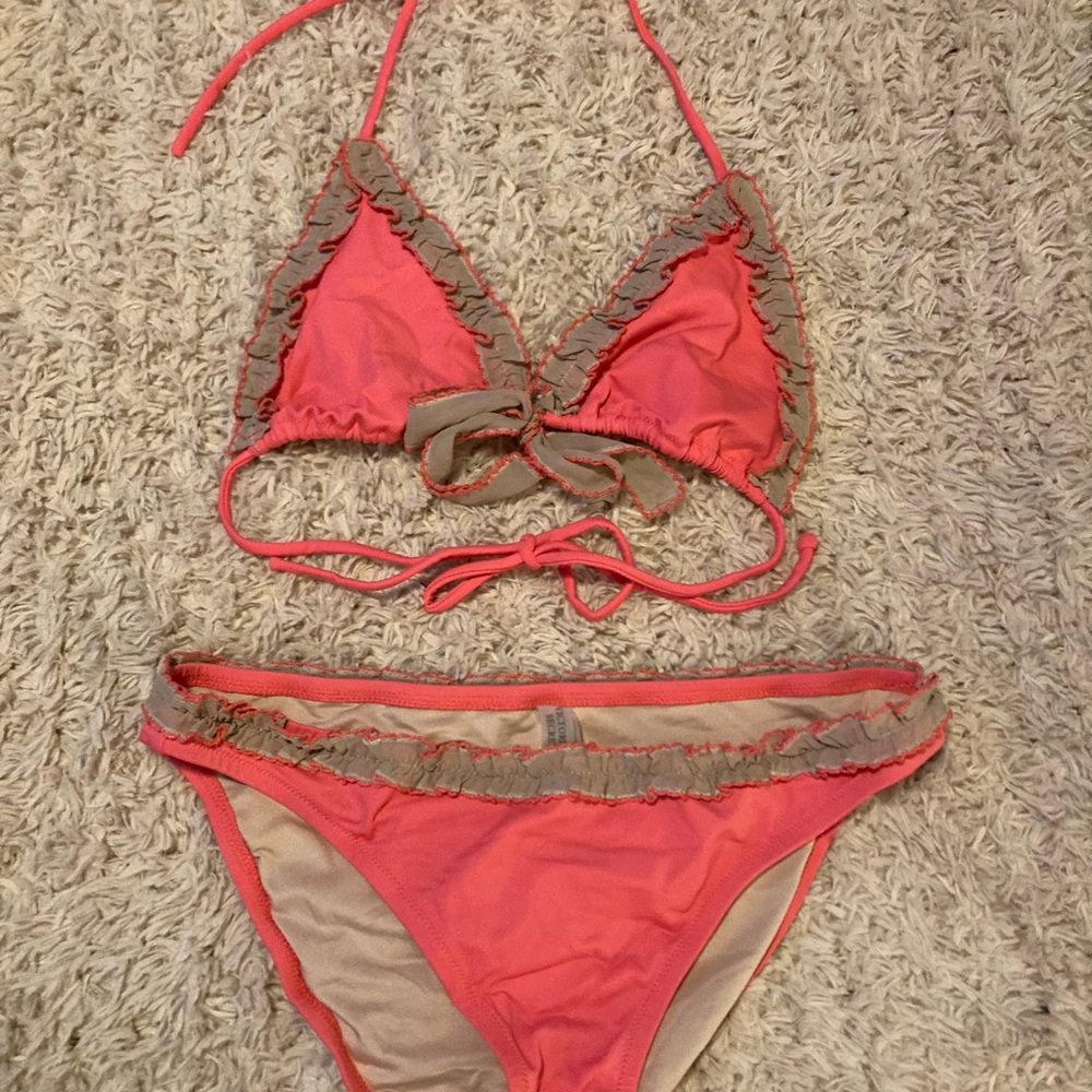 Coral Ruffle Bikini Set